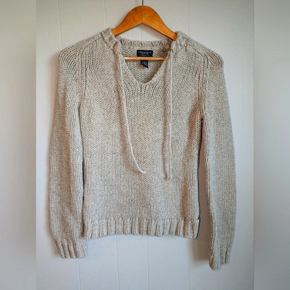 American Eagle Oatmeal Sweater size Medium Y2K Chunky Knit Cozy Pullover Granola - Picture 1 of 5